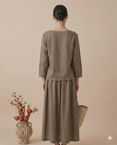 ชุดเดรสยูเครนแขนยาวคอวีแบบสองชิ้นสำหรับผู้หญิง ดีไซน์เรียบหรู สามารถสั่งตัดได้ ชุดเดรสยาวสไตล์เม็กซิกันสำหรับฤดูหนาว - Product Image 2