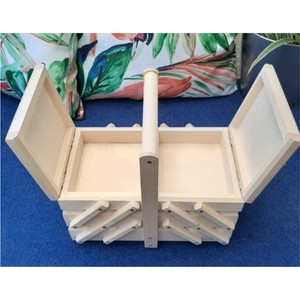 Custom Unfinished Wooden Sewing Box Multi Tier Cantilever Craft Organizer Storage Box with Handle Double Lid Customized Wood Box - Product Image 1