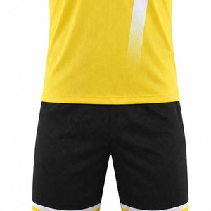 Ensemble d'uniformes de football respirants jaune et bleu 100 % polyester, maillot de football à col en V, chemise à manches courtes et short pour l'entraînement d'équipe - Product Image 3