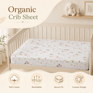 Drap-housse pour lit bébé en coton biologique |   Housse de matelas tricotée douce et respirante pour chambre d'enfant, literie personnalisée sur mesure - Product Image 5