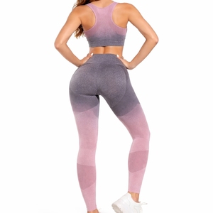 Leggings de yoga et fitness pour femmes, taille mi-haute, en tissu extensible, confort optimal, ensemble 2 pièces uni, sans coutures - Product Image 3