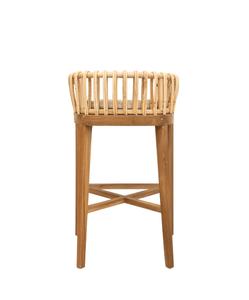 Tabouret de bar en teck avec tressage en fibres naturelles, écologique, résistant à l'eau, durable, directement de l'usine, assise de bar minimaliste - Product Image 5