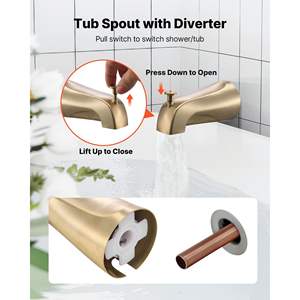 Ensemble de robinetterie pour baignoire et douche avec pommeau de douche pluie de 5 pouces, jet réglable à 8 modes, bec de baignoire monotrou en laiton à pression - Product Image 6