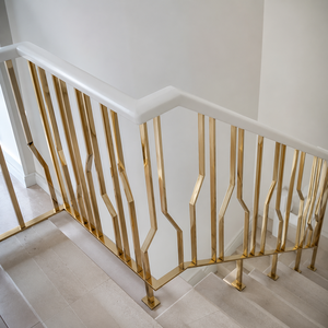 Champagne Gold Geometric Stair <b>Railing</b> With White Handrail Modern Indoor Balustrade For Luxury Villa Stairs - Product Image 3