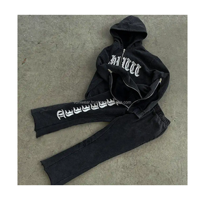 Survêtement pour homme en molleton français d'hiver, pantalon évasé deux pièces, sweat à capuche, grande taille, séchage rapide, coupe-vent - Product Image 3