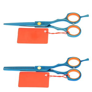 Tijeras Profesionales para Adelgazar el Cabello, Acero Inoxidable, Punta Redonda, Dientes Personalizados, para Diestros, Mango Largo, Plástico Naranja y Azul - Product Image 6
