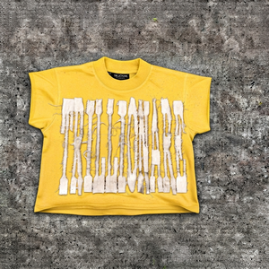 Custom Distressed <b>Patchwork</b> Oversized Cropped T-<b>Shirt</b> for Men & Women | Heavyweight Cotton Streetwear Vintage Raw Edge Tee - Product Image 1