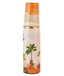 Custom <b>Printed</b> Pure Copper Water Bottle Leakproof Copper Lid Tropical <b>Botanical</b> Palm Leaf Enamel <b>Printed</b> Drinkware - Product Image 6