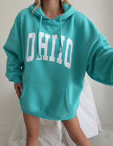 Sweat à capuche tricoté en molleton épais délavé à l'acide pour femme, 100 % coton, écologique, haute qualité, style streetwear personnalisé - Product Image 5