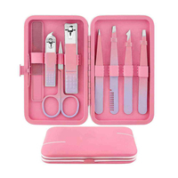 Kit de manucure professionnel de haute qualité 7 en 1 en acier inoxydable, étui rose portable, usage adulte, style classique, réutilisable