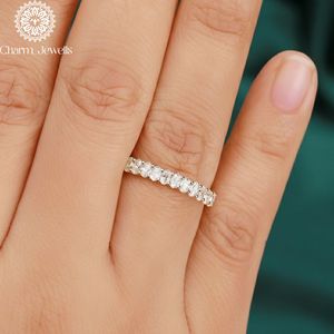 Charm Jewells Cushion Cut Moissanite Eternity Band <b>Ring</b> Yellow Gold Prong Setting Women's Classic Engagement <b>Ring</b> IGI Certified - Product Image 3