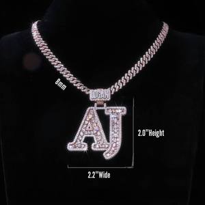 925 Silver Double Letter Pendant Iced Out Blue & Green Baguette-cut Stones Mixed with Full Pavé Diamonds Hip Hop Jewelry - Product Image 1