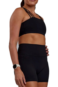 Soutien-gorge de sport noir sans coutures pour femme avec col carré, bretelles croisées, maintien moyen, haut de yoga, design découpé - Product Image 3