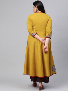 Kurta Angrakha de Algodón con Parches en Color Mostaza para Mujer, con Cuello en V y Mangas Tres Cuartos, Diseñada para Ropa Casual Étnica Global - Product Image 4