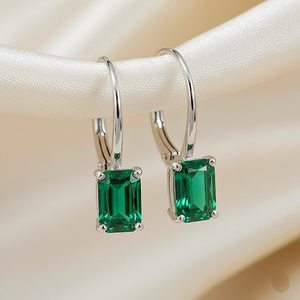 Pendientes de Plata de Ley con Esmeralda y Cuarzo, Rectangulares, Colgantes, Joyería con Piedra de Nacimiento de Mayo, Elegantes Pendientes de Gota con Gema Verde, Regalo - Product Image 1