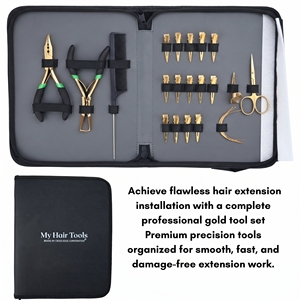 Kit de herramientas para extensiones de cabello de salón: Alicates para puntas I, Cuentas de silicona, Tijeras para separar cabello, Anillos de separación, Clips, Peine de cola - Product Image 3
