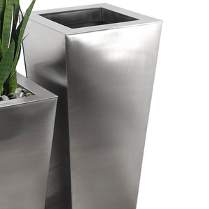 Ensemble de jardinières carrées modernes en acier inoxydable, finition brossée, écologiques, avec trou de drainage pour usage intérieur/extérieur, durables, pour fleurs et plantes - Product Image 3