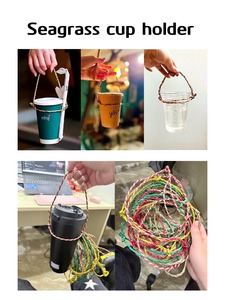 Porte-gobelets portable en jonc de mer naturel et bambou, vente en gros Vietnam, porte-gobelets en jacinthe d'eau pour café, thé et événements en plein air - Product Image 1