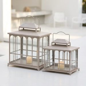 Lanternes à bougies rectangulaires en métal beige de style moderne pour la décoration de la maison et de mariages - Product Image 1