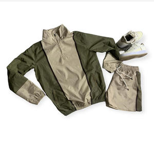 Ensemble survêtement deux pièces en nylon personnalisé pour l'été : veste coupe-vent et short imprimés color block avec fermeture éclair, grandes tailles - Product Image 4