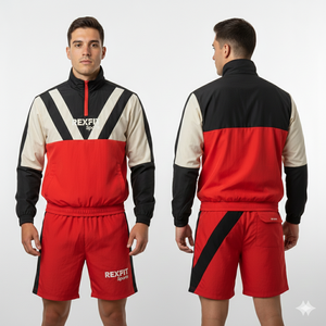 Ensemble de survêtement coupe-vent deux pièces Rexfit Sports de haute qualité pour hommes – Veste zippée et short en nylon – Vente en gros - Product Image 6