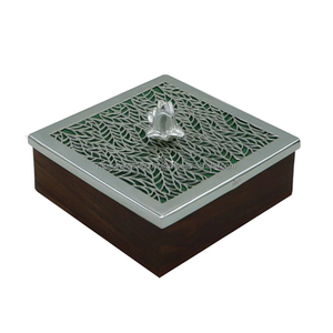Caja DE SERVICIO DE MADERA personalizada de gran oferta con un motivo de hoja detallado en la tapa de plata alemana Ideal perfecto para aperitivos y frutas secas - Product Image 4