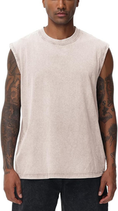 เสื้อกล้ามออกกำลังกายผู้ชาย เสื้อยืดแขนกุด เสื้อยืดฟิตเนสลายวอช เสื้อยืดวิ่งชายหาดทรงหลวม ขายตรงจากโรงงาน รับผลิตแบบ OEM - Product Image 6