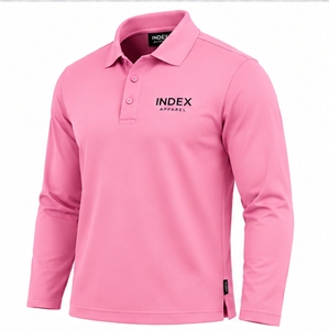 Index Apparel Men's <b>Pink</b> Long Sleeve <b>Polo</b> <b>Shirt</b> Button Front Embroidered Logo Casual Top - Product Image 4