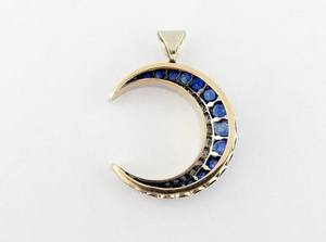 Half Moon Pendant Cushion Sapphire and Round Moissanite Gemstone 925 Sterling <b>Silver</b> Fine Jewelry Pendant <b>Charm</b> Gift - Product Image 5
