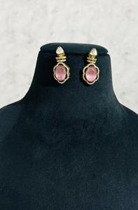 Conjunto de Collar Gargantilla con Piedra Ovalada Rosa y Verde con Pendientes a Juego, Joyería de Moda Chapada en Oro para Mujer, para Bodas y Fiestas - Product Image 3