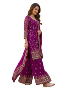 Salwar Kameez de Georgette Sintética Bordada en Morado, Vestido de Boda Tradicional para Mujer, Estilo Indio Pakistaní, Traje Sharara Gharara - Product Image 2