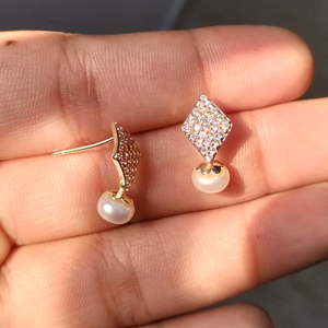 ต่างหูมุกน้ำจืดทรงหยดน้ำ ดีไซน์เพชร ชุบทอง เหมาะสำหรับใส่ทุกวัน - Product Image 2