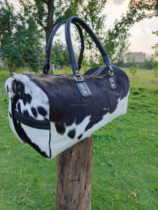 Sac de voyage rustique en cuir véritable avec poils de vache, fermeture éclair tendance, portable, vintage LHDB-0076 - Product Image 2