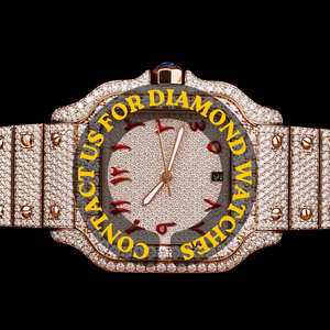 Montre à quartz personnalisée en acier inoxydable, avec cadran en verre et chiffres, sertie de moissanite certifiée test diamant, style Hip-Hop, Sport, Carré, Business, Mode - Product Image 1