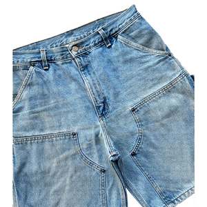 Shorts en jean délavé et vieilli pour homme, style streetwear, coupe droite, effet soleil, broderie personnalisée, fermeture éclair, tricot uni - Product Image 2