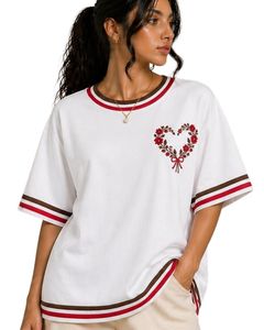 Camiseta Blanca Oversize Personalizada para Mujer, Estilo Casual Holgado de Algodón para Verano, con Ribete en Contraste y Manga Corta, Estilo Urbano - Product Image 1