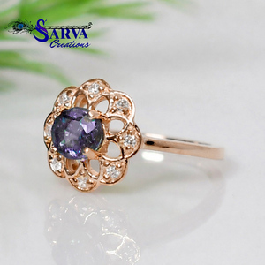 Anillo de alejandrita de plata de ley 925 con halo floral, regalo de boda, joyería fina para mujer - Product Image 2