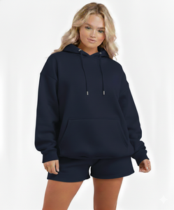 Conjunto de Sudadera con Capucha y Pantalones Cortos de Punto 100% Algodón para Mujer, OEM ODM, Alta Calidad, Superventas, Invierno, Casual - Product Image 2