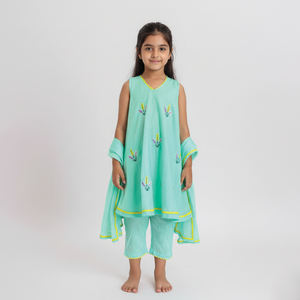 Kurti de Fantástica Calidad con Túnica de Color Verde Agua Suave, Conjunto Chic para Niñas de 1 a 9 Años, Ropa Tradicional a Bajo Precio - Product Image 2