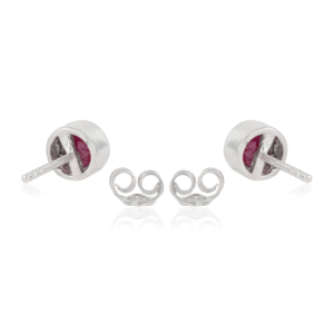 Bezel Setting Natural Round Ruby Gemstone 925 <b>Sterling</b> <b>Silver</b> Minimal <b>Stud</b> Earrings For Women's Jewelry - Product Image 6
