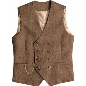 Custom Men's Double Breasted Tweed Vest Premium Herringbone Waistcoat Formal Business Wedding Classic Tailored Suit Vest - Product Image 1
