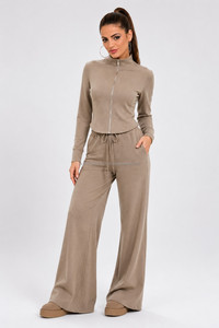 Custom Wholesale Design <b>Women</b> <b>Velvet</b> Zip up Cropped Hoodie Sweatpants Velour Tracksuit Activewear Two Pieces Set - Product Image 5