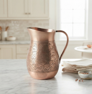 Engraved Design Copper Finished Metallic Pitcher Handmade Durable Metal Water <b>Jug</b> for Wine Juice Milk Pitcher-Party Use - Product Image 1