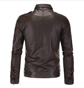 Chaqueta de Motociclista de Cuero Vacuno Genuino Negro para Hombre, con Cuello Alto y Cierre Frontal - Product Image 4
