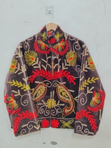 Women's Knitted Bomber <b>Jacket</b> <b>Mandarin</b> <b>Collar</b> Floral Hand Embroidery Full Sleeve Autumn Style Breathable 100% Cotton - Product Image 6