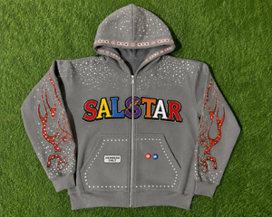Custom <b>Men's</b> <b>Grey</b> Rhinestone Graphic Hoodie Jacket Zip Up Streetwear Hooded <b>Sweatshirt</b> Premium Embroidered Hip Hop Fashion - Product Image 6