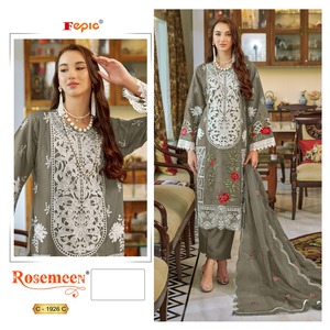 Elegante colección de invierno Lujoso confort Hecho a mano Organza <span class=keywords><strong>Shalwar</strong></span> <span class=keywords><strong>Kameez</strong></span> Traje con bordado Dupatta Dull Santoon Fabric - Product Image 5