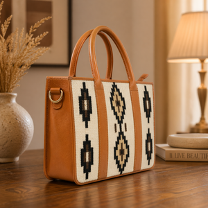 Hand Woven Saddle Blanket Laptop <b>Work</b> <b>Bag</b> Genuine Leather Cowhide Office Tote Handbag | Women Shoulder <b>Bag</b> India Export Premium - Product Image 5