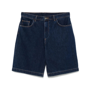 Shorts Bermuda en coton bleu foncé pour homme, taille haute, fermeture boutonnée, style décontracté avec poches, tissu respirant - Product Image 1