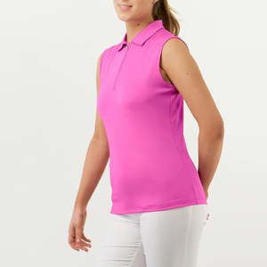 Chemise de golf décontractée pour femmes grandes tailles, rose, infroissable, extensible dans les 4 sens, coupe classique, demi-zip, sans manches, écologique et respirante - Product Image 4